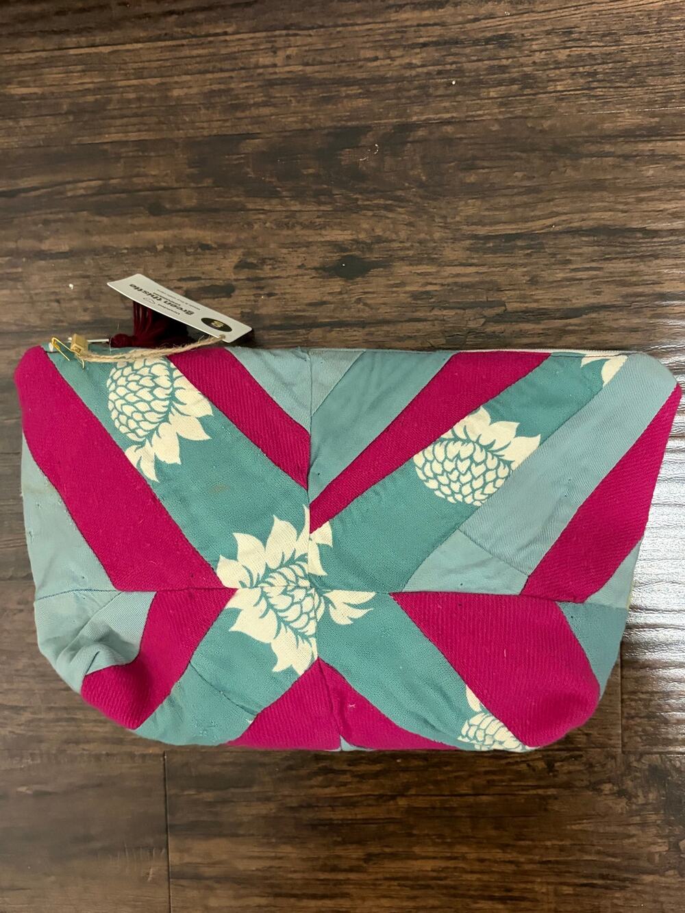 Upcycled Bag Quilted Zipper Pouch Handmade Cosmetic Toiletry Upcycle Quilt Retro